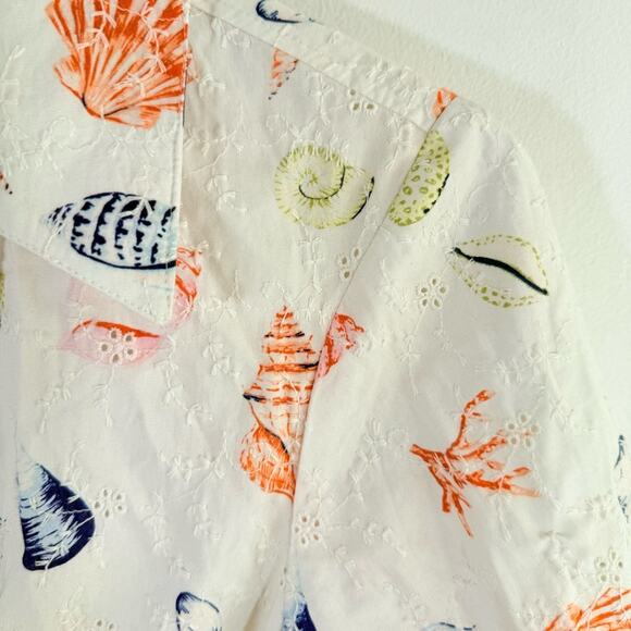 Anthropologie Maeve White Eyelet Seashell Collared Wrap V Neck Shirt Medium - Picture 5 of 16